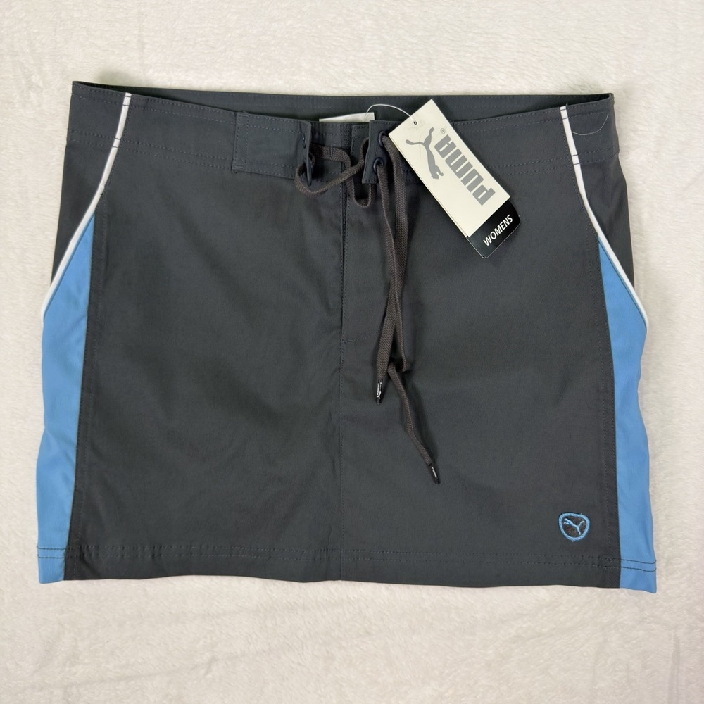 New Puma Skirt Womens Small Gray‎ Blue Woven Activewear Drawstring Slash Pockets